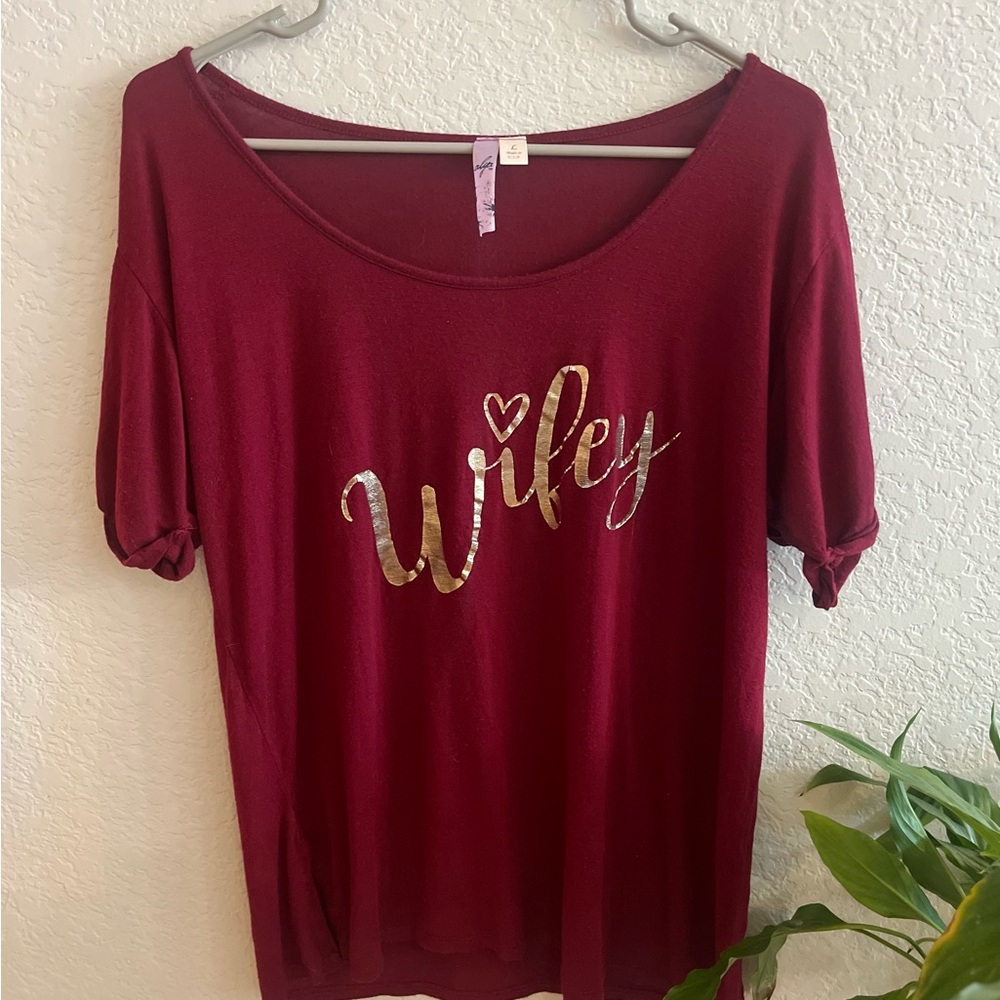 Alya Burgandy Graphic Relaxed Short Sleeve Tee